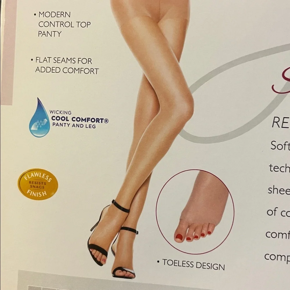 Hanes Silk Reflection Extra Sheer Toeless Control Top Buff Pantyhose size CD